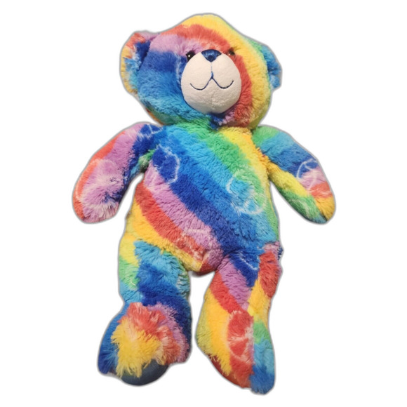 Build A Bear Workshop Rainbow Peace Sign Bear Stuffed Plush Animal 15" - Picture 1 of 7